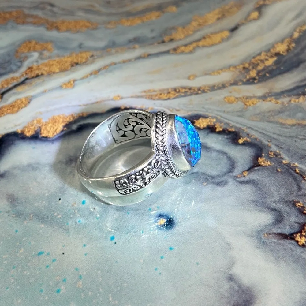 Sarda Twilight Opal Doublet Ring set in Sterling Silver, size 10
